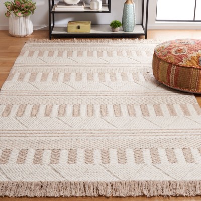 Ivory and Taupe Flat Woven Wool Rectangular Area Rug