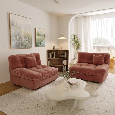 105" Pink Velvet Modular Sectional Sofa with Pillows