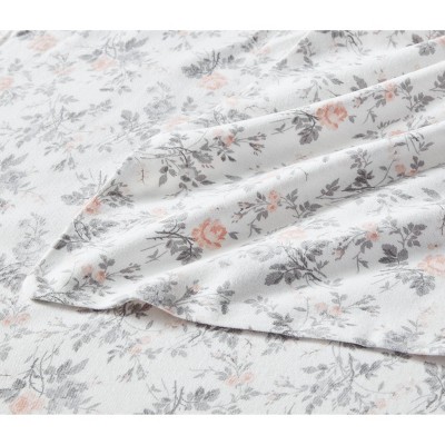Rosalie Gray Floral Cotton Flannel Full Sheet Set