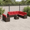 vidaXL 9 Piece Patio Sofa Set with Cushions Brown Poly Rattan - Brown and Red With Table - 2 of 4