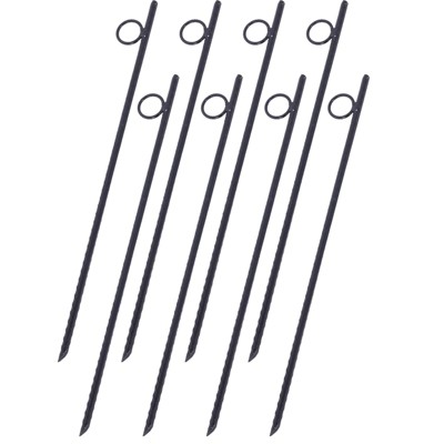 VisioGear Tent Accessories, 8pcs Stake with Loop, 18" Tall Tent Canopy Ground Stakes with Angled Ends for Campsites and Canopies, Black, 18"*1.8"*0.4"