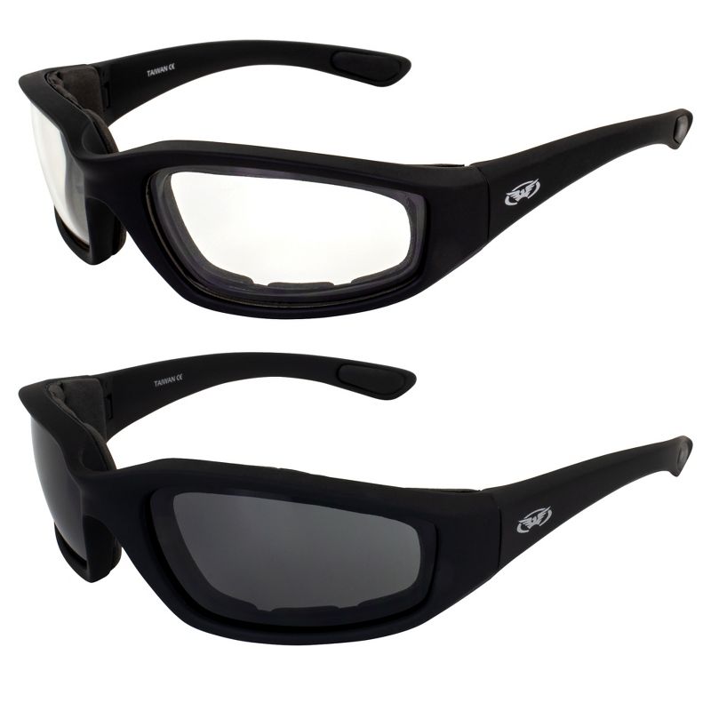 2 Pairs of Global Vision Kickback Safety Motorcycle Glasses with Clear, Smoke Lenses, 1 of 8