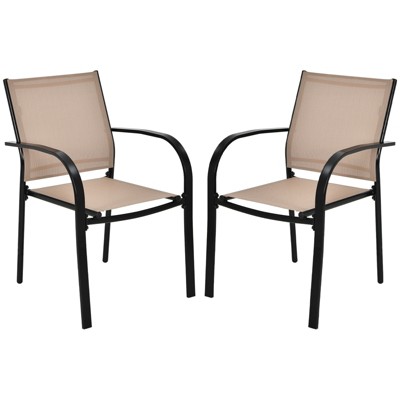 Tangkula 2PCS Outdoor Dining Chairs Stackable Chairs w/Armrests & Breathable Fabric for Balcony Garden & Patio