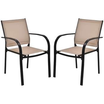 Tangkula 2PCS Outdoor Dining Chairs Stackable Chairs w/Armrests & Breathable Fabric for Balcony Garden & Patio