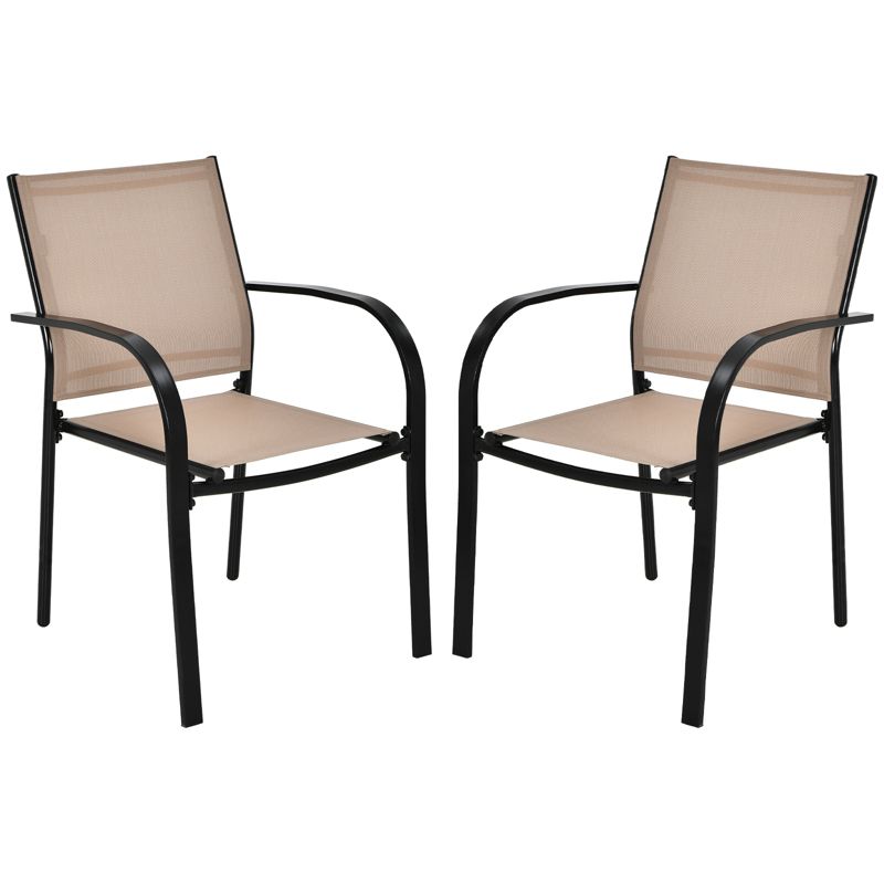 Tangkula 2PCS Outdoor Dining Chairs Stackable Chairs w/Armrests & Breathable Fabric for Balcony Garden & Patio, 1 of 10