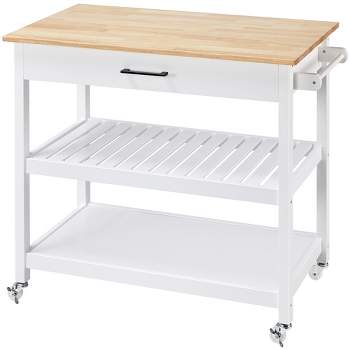 Kitchen Island With Towel Rack And Shelves For Storage – Rolling