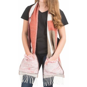 Pavilion Gift Company - Maroon & Tan - 71" Brushed Acrylic Faux Fur Pocket Scarf - Sweaters and Shawls - 1 of 4