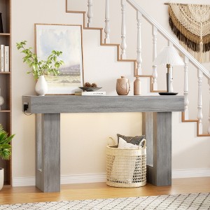 Aheaplus 63'' Farmhouse Console Table with Power Outlets and Light, Wood Narrow Entryway Table - 1 of 4