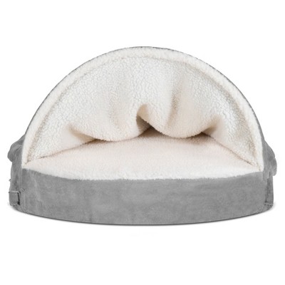 Gray Medium Orthopedic Foam Hooded Dog Bed