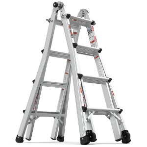 17FT Multi Position Ladder with Wheels,Aluminum 2 in 1 Step Ladder & Straight Ladder, Adjustable Telescoping Ladders For Household Outdoor Work - 1 of 4