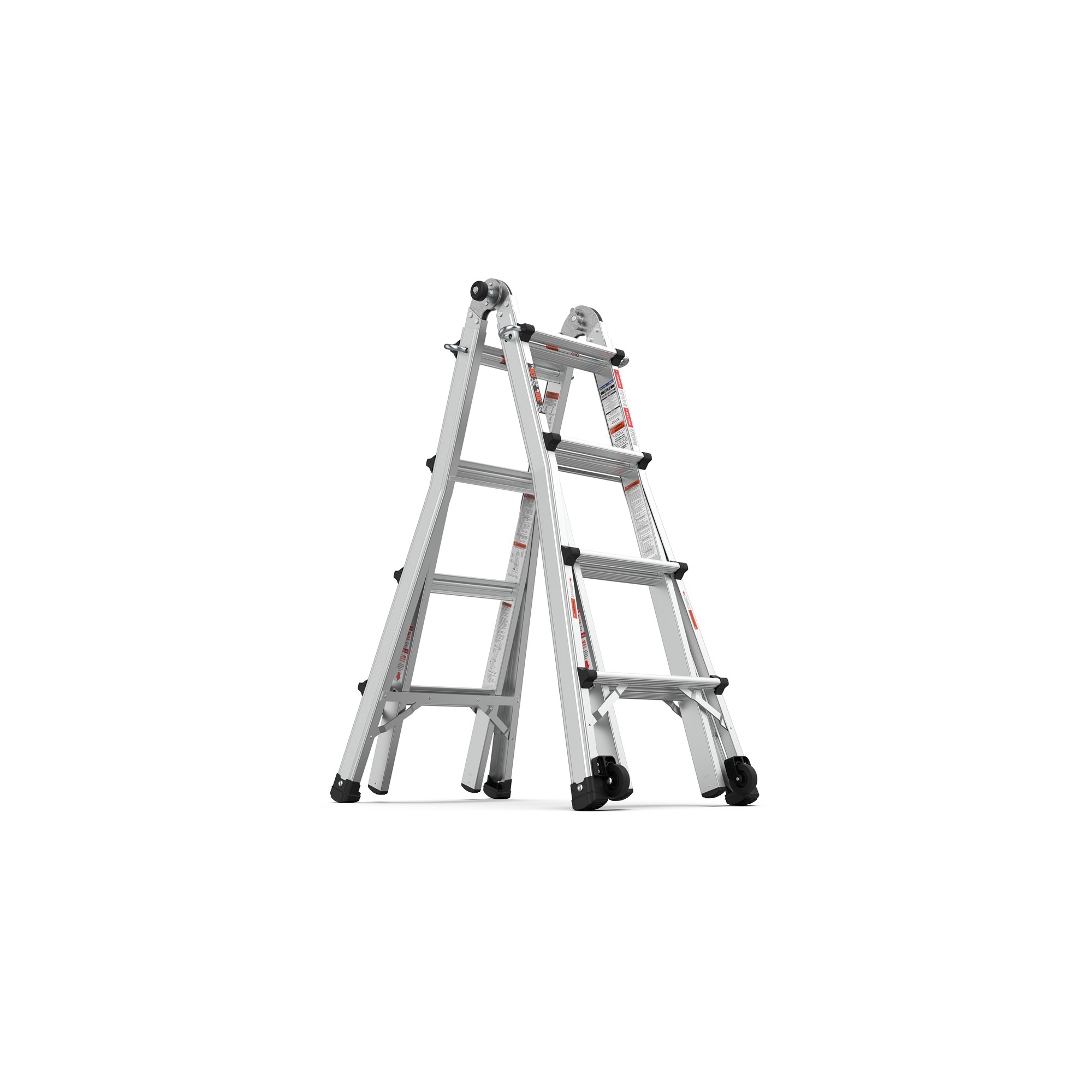 17FT Multi Position Ladder with Wheels,Aluminum 2 in 1 Step Ladder & Straight Ladder, Adjustable Telescoping Ladders For Household Outdoor Work