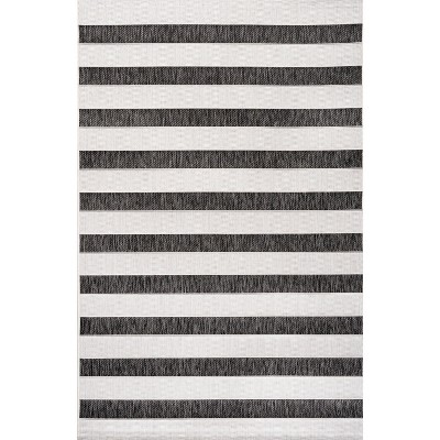 Classic Wide Stripe Black and Cream 8' x 10' Synthetic Area Rug