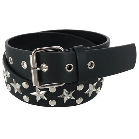 CTM Unisex Studded Star Roller Buckle Belt, Xlarge, Black