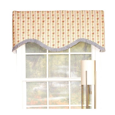 RLF Home Mountain Floral Ruffled Cornice 100% Cotton with Fully Lined 3" Rod Pocket Valnance for Windows 50" x 17" Blue