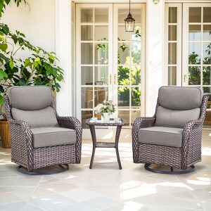 Outdoor Swivel Rocker Patio Chairs of 2 with 6 Inch Thick Cushions and Side Table, Swivel Outdoor Chairs 3PCS High Back Wicker Patio Furniture Set - 1 of 4