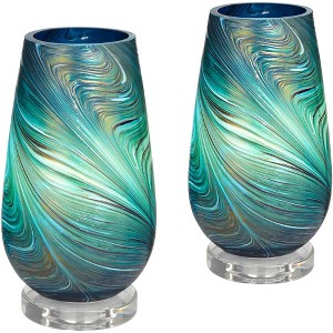 360 Lighting Carmen Modern Coastal Accent Table Lamps 12 1/2" High Set of 2 Green Art Glass Shade for Bedroom Bedside Nightstand Office - 1 of 4