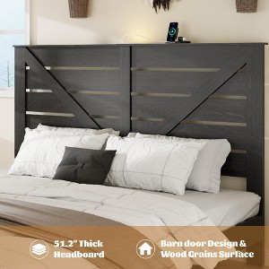 NicBex All Size Farmhouse Wooden Bed Frame with Slat Headboard & Charging Station,High back Platform Bed,No Box Spring Needed - 1 of 4