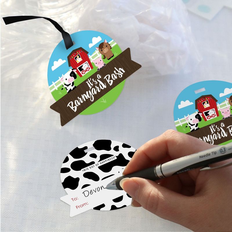 Big Dot of Happiness Farm Animals - Barnyard Baby Shower or Birthday Party Clear Goodie Favor Bags - Treat Bags With Tags - Set of 12, 3 of 9
