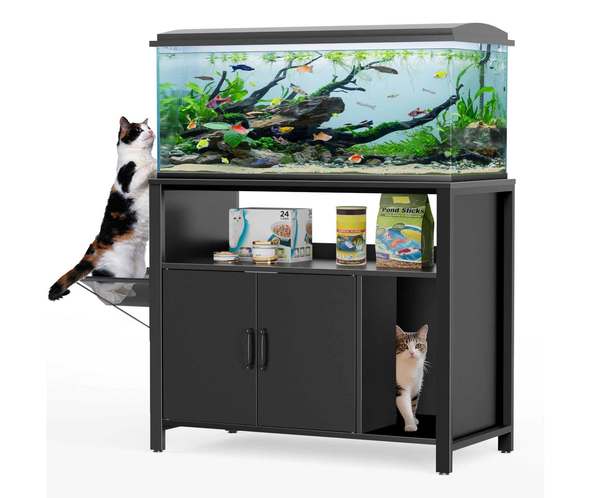 GDLF 40-50 Gallon Fish Tank Stand with Hidden Litter Box Cabinet and Cat Perch,36.6"x18.9"