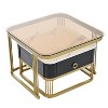 Okak 2-in-1 Square Nesting Coffee Table Stackable End Table Set with Wheels & Drawers and Brown Tempered Glass for Living Room/Office, Space-Saving - 3 of 4
