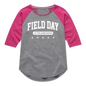 Girls' - Instant Message - Field Day Let The Games Begin Shirt Tail Raglan Graphic T-shirt - 1 of 4