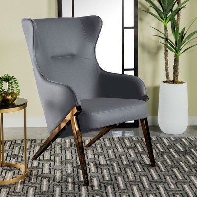 Fabric Upholstered Wingback Accent Chair with Curved Armrests, High-Back and Brushed Bronze Legs