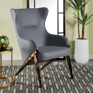 Fabric Upholstered Wingback Accent Chair with Curved Armrests, High-Back and Brushed Bronze Legs - 1 of 4