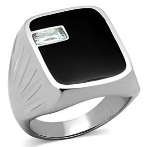 Slickblue Men’s Fashion Ring, Polished Stainless Steel, Black Epoxy with CZ Crystal, Modern Oblong Design, Sizes 8-13 - 1 of 4