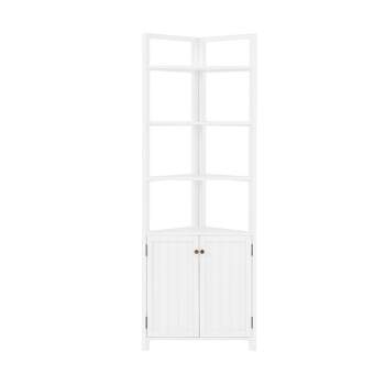 Dover Corner Storage Cabinet with Two Doors and Open Shelving White - Alaterre Furniture
