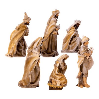 3-11.25 Inch Gold and White Resin Nativity Set, 7 Piece