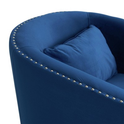Navy Velvet Swivel Accent Chair with Wood Base