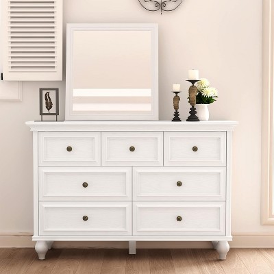 French Vintage Dresser for Bedroom with 7 Drawers, Vintage Design Wood Drawer Dresser Chest of Drawers for Closet, Living Room, Hallway, White