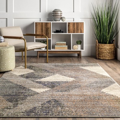 Adrienne Gray and Beige Abstract Synthetic Area Rug