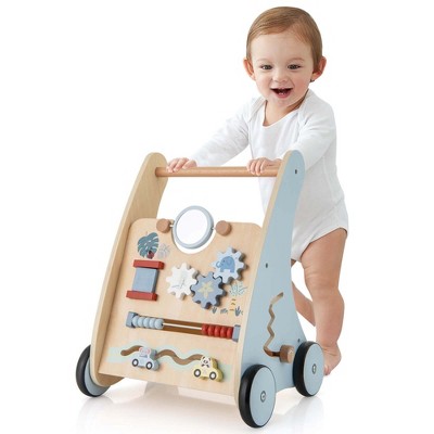 Image of Costway Wooden Baby Walker Push & Pull Walker with Multi-Activity Learning Center
