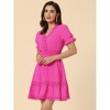 INSPIRE CHIC Women's V Neck Smocked Elastic Waist Short Sleeve Boho Crochet Trim Mini Dress - 2 of 4