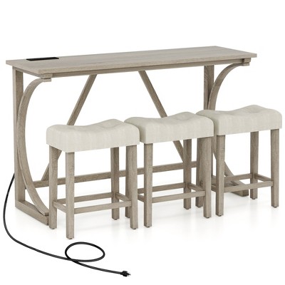 Tangkula 4-Piece Bar Table Set w/ Power Outlet Counter Height Bistro Table and Stools