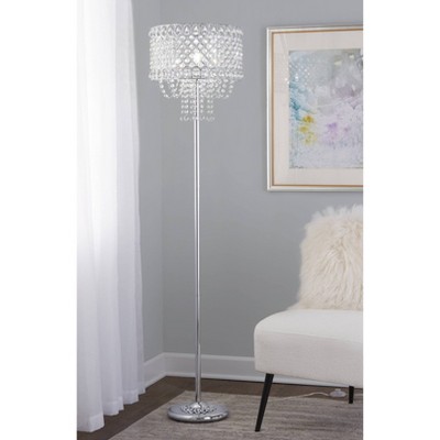 Polished Chrome Crystal Droplets 60" Chandelier Floor Lamp