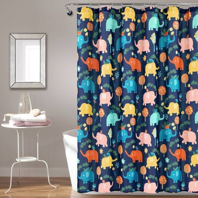 72"x72" Hygge Elephant Single Shower Curtain Navy - Lush Décor