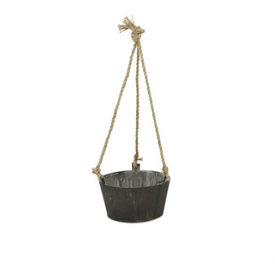 Cheung's Calvin Round Wooden Rope Hung Planter