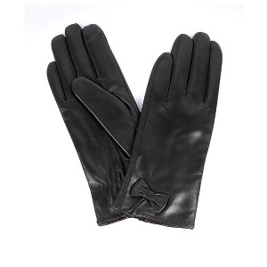 Karla Hanson Women's Deluxe Leather Touch Screen Gloves with Bow - Black - 1 of 4