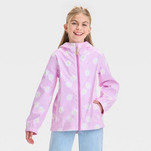 Girls' Daisy Floral Printed Rain Coat - Cat & Jack™ Light Purple - 1 of 3