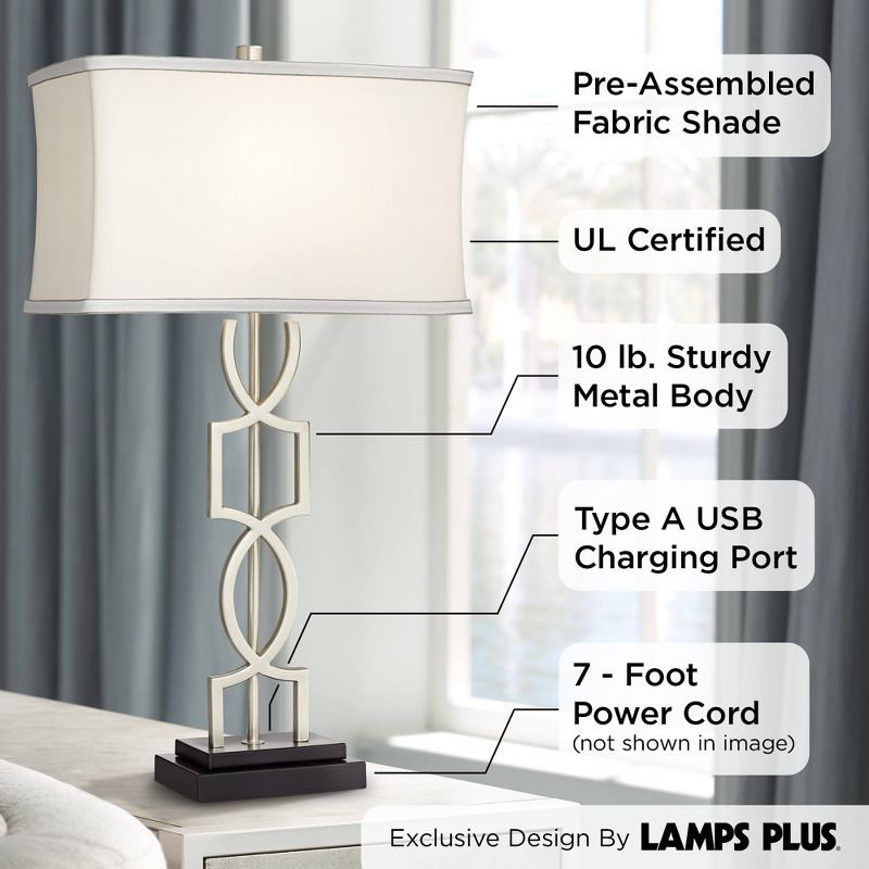 360 Lighting Evan Modern Table Lamps 28 1/2" Tall Set of 2 Brushed Nickel with USB Charging Port White Rectangular Shade for Bedroom Living Room House, 4 of 11
