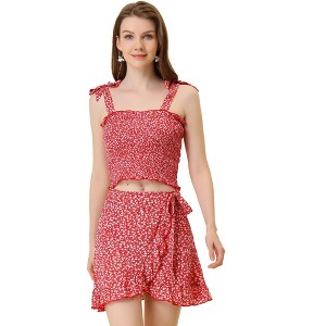 Allegra K Women's Summer Floral Print Smocked Top Mini Skirt Outfit Set 2 Pieces - 1 of 4