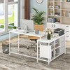 Costway L-shaped Computer Desk with Power Outlet, Drawers, Metal Mesh Shelves Rustic Brown/Black/White - image 4 of 4