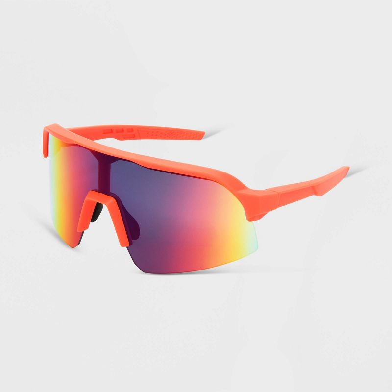Men&#39;s Rubberized Plastic Shield Sunglasses - All In Motion&#8482; Neon Red, 3 of 4