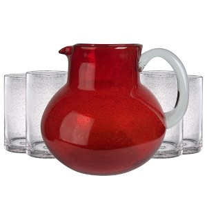 Artland Iris 90oz Hand Blown Pitcher & Set of 4 17oz Highball Glasses, Unique Bubble Design, Lead-Free Glass for Serving Beverages - 1 of 4