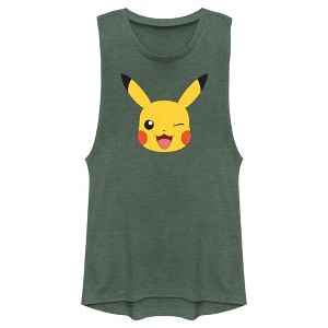 Juniors Womens Pokemon Pikachu Wink Face Festival Muscle Tee - 1 of 4