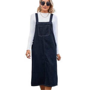 Clearlove Women Denim Overall Dress A-Line Pinafore Bib Jean Dress - 1 of 4