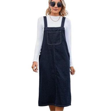 Clearlove Women Denim Overall Dress A-Line Pinafore Bib Jean Dress Blue  Large : Target