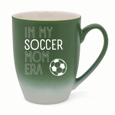 Elanze Designs In My Soccer Mom Era Two Toned Ombre Matte 10 ounce New Bone China Coffee Tea Cup Mug For Your Favorite Morning Brew, Green and White